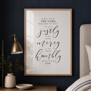 Micah 6 8 bible verse wall art, Act justly love mercy walk humbly biblical quote, Christian simple home decor, pastor church gift
