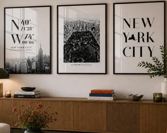 New York City Photography Print Set: Modern Black and White Travel Decor (Digital Download)