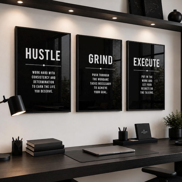 Motivational Office Wall Art | Hustle, Grind, Execute Print (Digital Download)