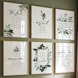 Conjunto de arte bíblica do Salmo 23: impressões cristãs de eucalipto verde-sálvia (download digital A1-5 x 7 em JPGs)