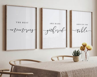 Kitchen Prints The Best Memories Are Made Gathered Around The Table, Living Room Set of 3 Prints, Dining Room Wall Art, Farmhouse Style