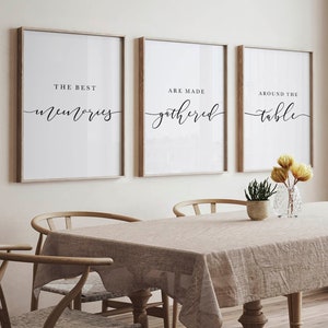 Estampas para Cozinha: As Melhores Memórias São Criadas Reunidas ao Redor da Mesa, Conjunto de 3 Estampas para Sala de Estar, Arte de Parede para Sala de Jantar, Estilo Fazenda