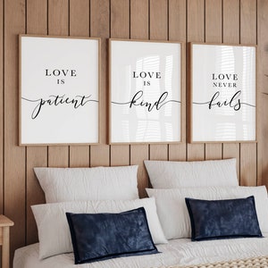 Above bed decor love is patient kind sign with scripture modern christian art 1 corinthians 13 wall art bible verse wedding gift