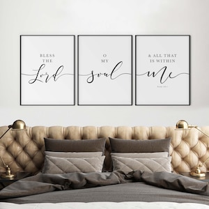 Psalm 103 KJV Bible Verse Wall Art, Scripture Quote Print, Set Of 3 Above Bed Art, Christian Decor, Bless the Lord, O my soul