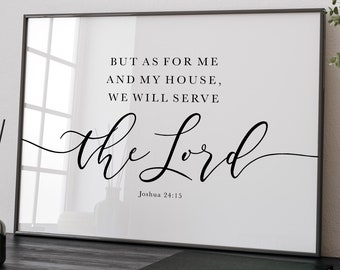 Horizontal Bible Verse Wall Art Joshua 24:15 But As For Me And My House, We Will Serve The Lord, Scripture Large Print Decor, Religious Gift