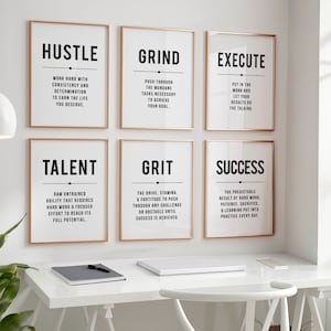 Office wall decor motivational quotes work from home art inspirational poster grit definition boss gift printable