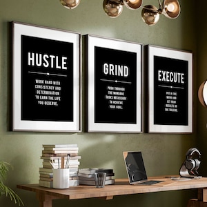 Motivational wall decor office wall art 3 piece hustle poster 3 piece hard work from home office decor inspirational printable art