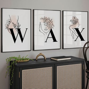Kosmetikerin Dekor Waxing Poster, Beauty Service Wand Haar Wachs Bild, Spa Dekor Cosmetology Woman Body Set mit 3 Glam Prints
