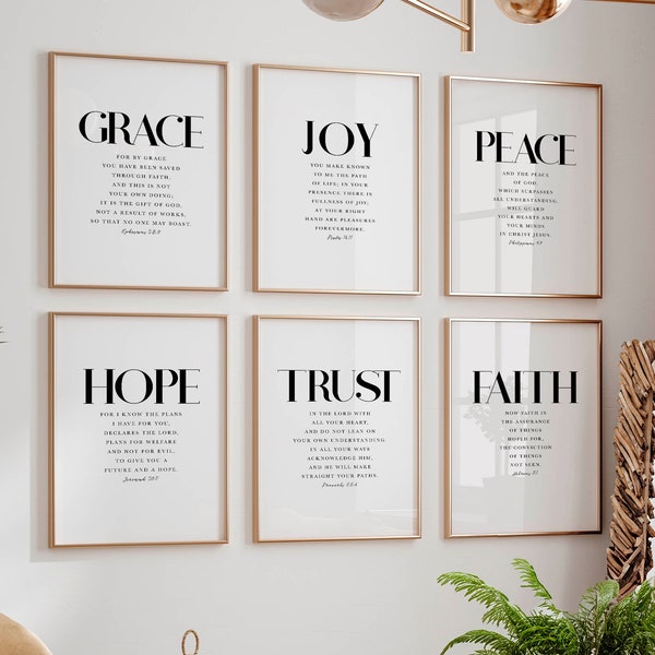 Bible Verse Wall Art, Popular NIV Scripture Set of 6 Prints, Gallery Set, Christian Decor, Trust in the Lord, Jeremiah 29, Proverbs 3