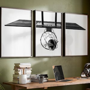 College Student Gift, Basketball 3 Piece Wall Art, Dorm Room Decor, Gift for Him