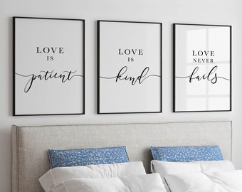 Love Is Patient Scripture Art Prints: Farmhouse Bedroom Decor (Digital Download)
