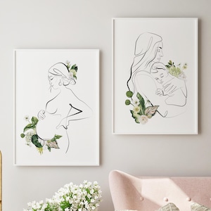 Anatomía embarazada arte familia ginecólogo regalo obstetra dibujo mujer línea partera graduación doula baby shower decoración pared imprimible