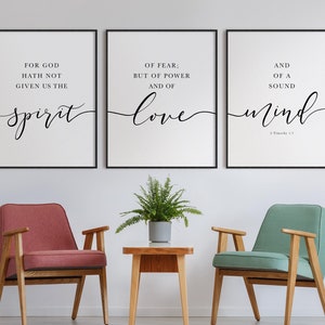 2 Timothy 1:7 Bible Verse Wall Art, Sound Mind Spirit Scripture, Set of 3 Prints, Christian Decor, KJV Printable image 3