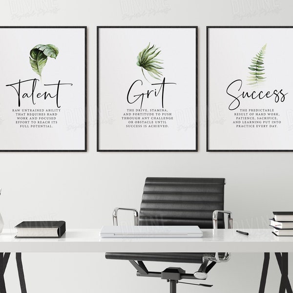 Grit Definition Print, Boho Büro Wandkunst, Erfolg Zitate, Inspirierende Druckbare, Motivierende Deko