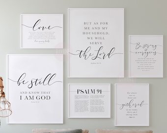 Scripture Gallery Set for above your Couch, Christian Bedroom, Popular Bible Verse Wall Art, Set of 6 Prints, Living Room Artwork