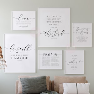 Scripture Gallery Set for above your Couch, Christian Bedroom, Popular Bible Verse Wall Art, Set of 6 Prints, Living Room Artwork