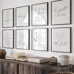 Arte mural con escrituras cristianas (8 unidades): impresiones modernas de versículos bíblicos de estilo rústico (descarga digital)