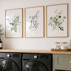 Eucalyptus Laundry Room Art: Farmhouse Wash Dry Fold Prints (Set of 3) (Digital Download)