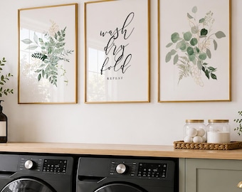 Eucalyptus Laundry Room Art: Farmhouse Wash Dry Fold Prints (Set of 3) (Digital Download)