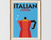 Cucina Sign of Italian Espresso Coffee Poster, Moka Pot, European Restaurant Decor, Coffee Shop Wall Art