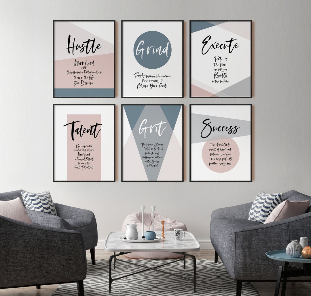 Work Wall Art Decor, Blue Pink Motivational Large Posters, Office  Inspirational Prints, Hustle Success Quote, Set of 6 Pastel Gallery Set -  Etsy Denmark