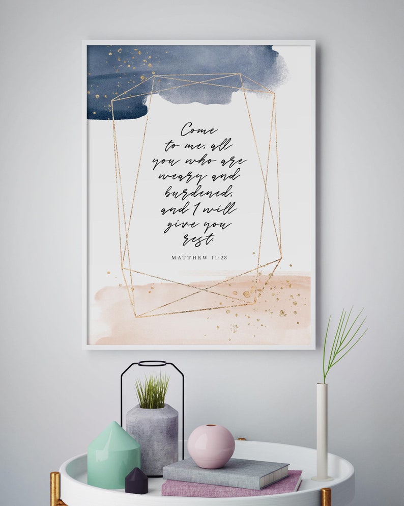 Matthew 1128 NIV Navy Blue Bedroom Christian Decor Scripture Etsy