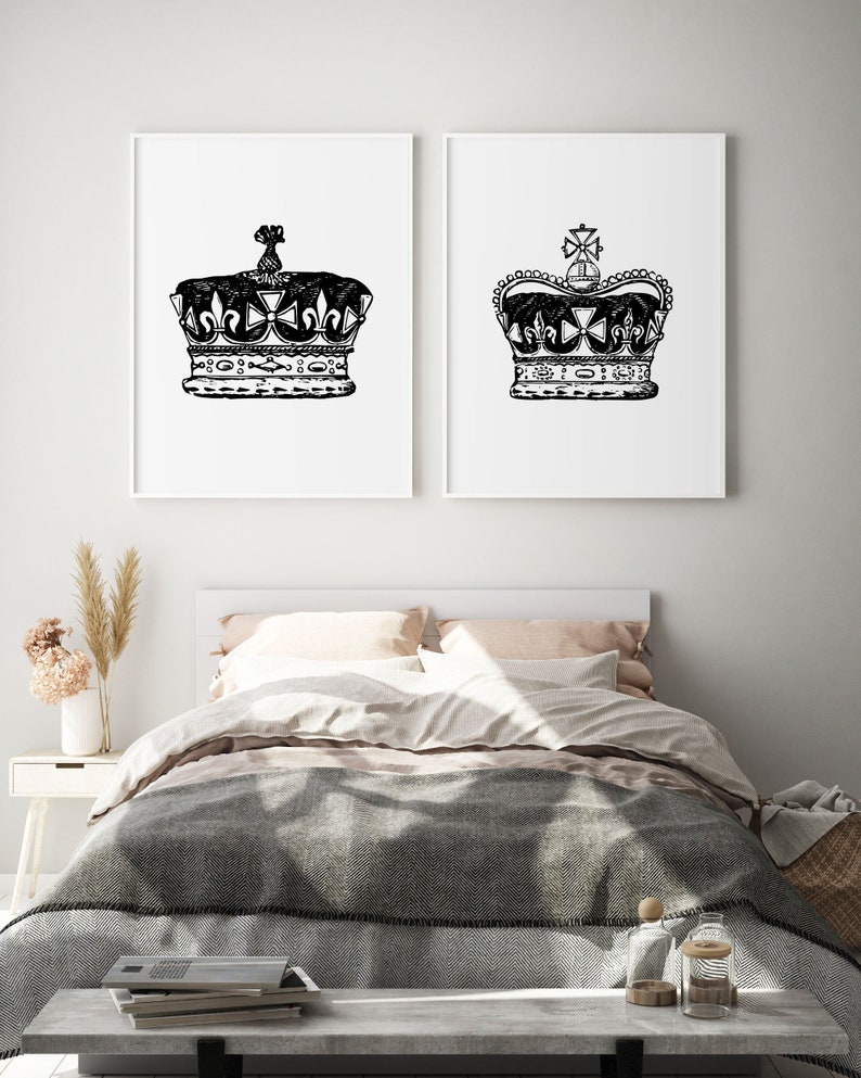King and Queen Above Bed Wall Decor Royal Crown His and Hers | Etsy