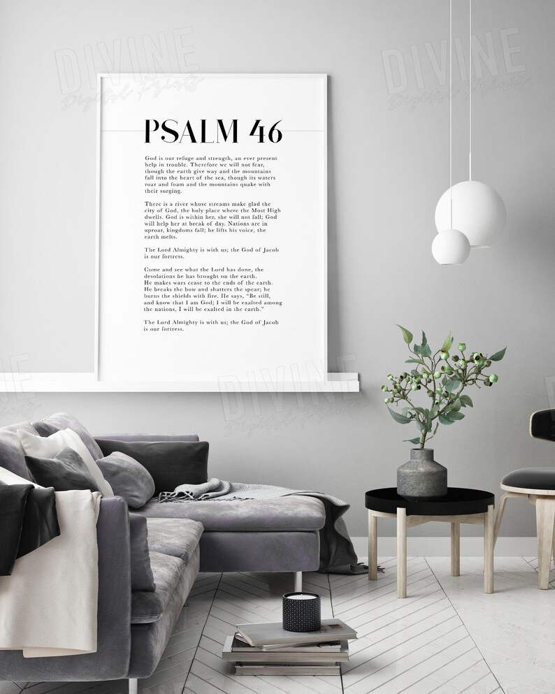 Full Psalm Scripture 46 NIV, Popular Bible Verse Wall Art, Christian Home Decor, Large Printable Artwork image 1