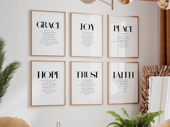 Bible verse wall art, popular scripture print set of 6, christian definitions home decor