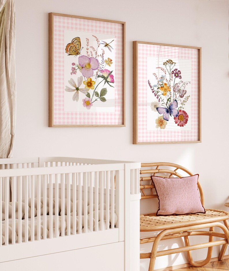 Wildflower Nursery Wall Art, Cottagecore Girls Room Decor, Custom Name ...