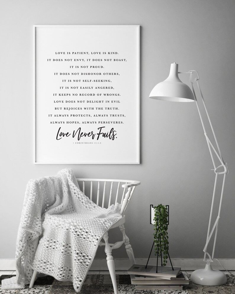 Love is Patient Religious Wedding Gift Scripture Print for Christian Decor Corinthians 13 NIV Quote Bible Verse Wall Art