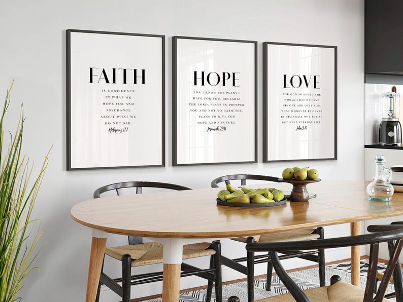 Faith Hope Love Christian Wall Art Set: Bible Verse Prints (digital ...