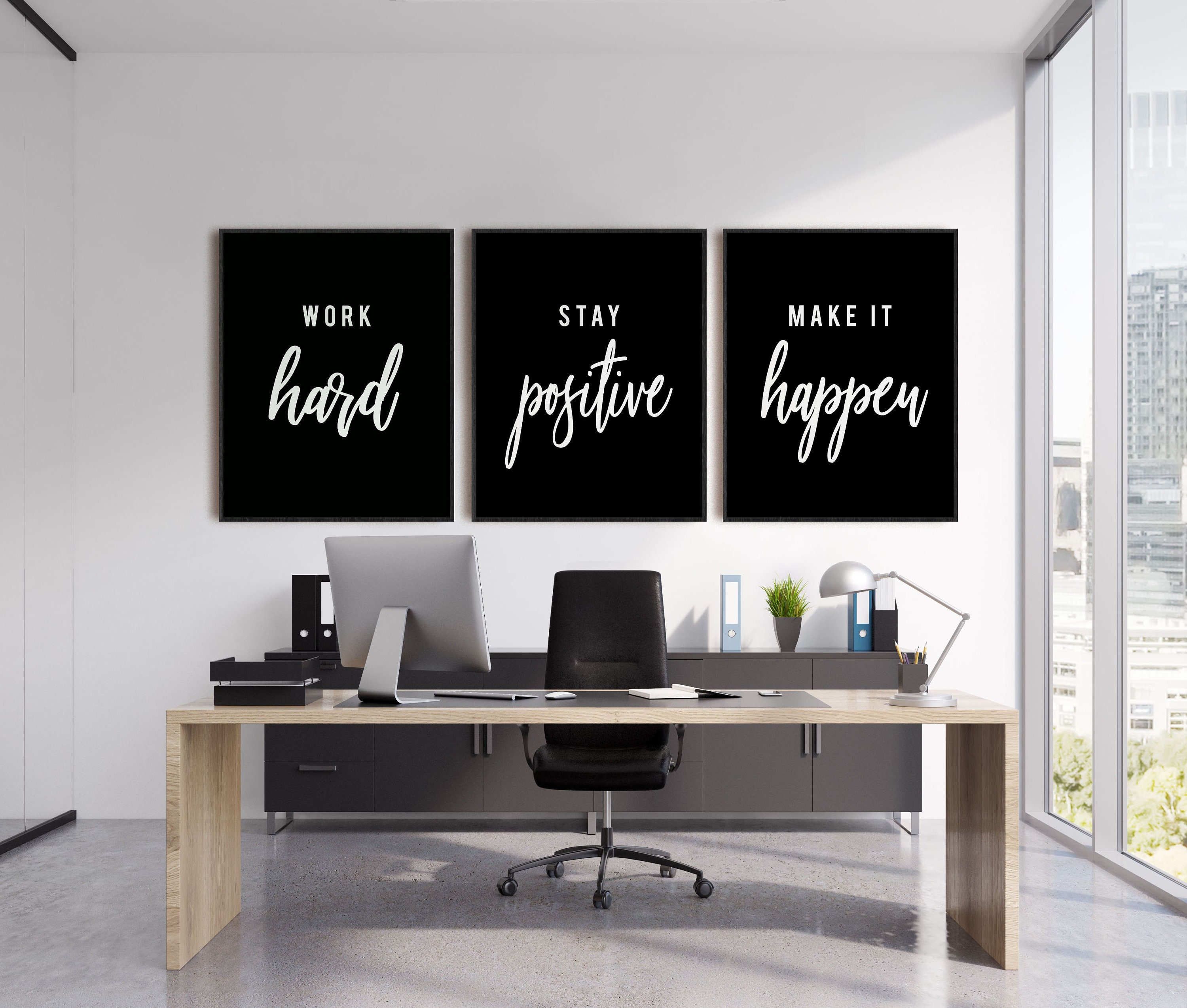 Black Office Decor Motivational Quote Work Hard Stay - Etsy