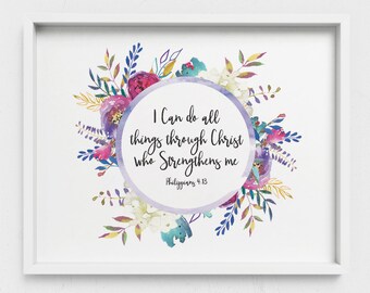 Horizontal Scripture Philippians 4:13, I can do all things through Christ, Bible Verse Wall Art, Scripture Wall Art, Christian Wall Art