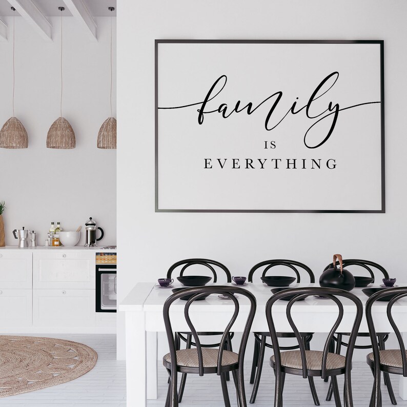 family is everything quote wall art print living room print etsy