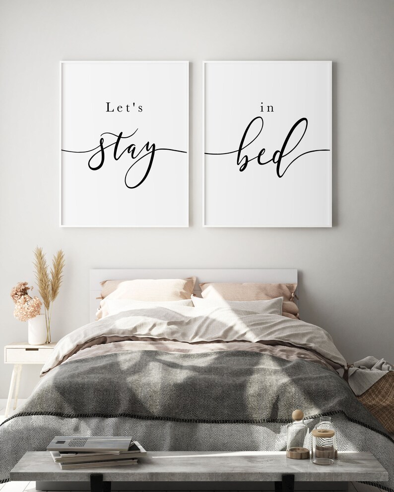 Lets Stay Bed Set of 2 Prints Above Bed Wall Art Bedroom Etsy