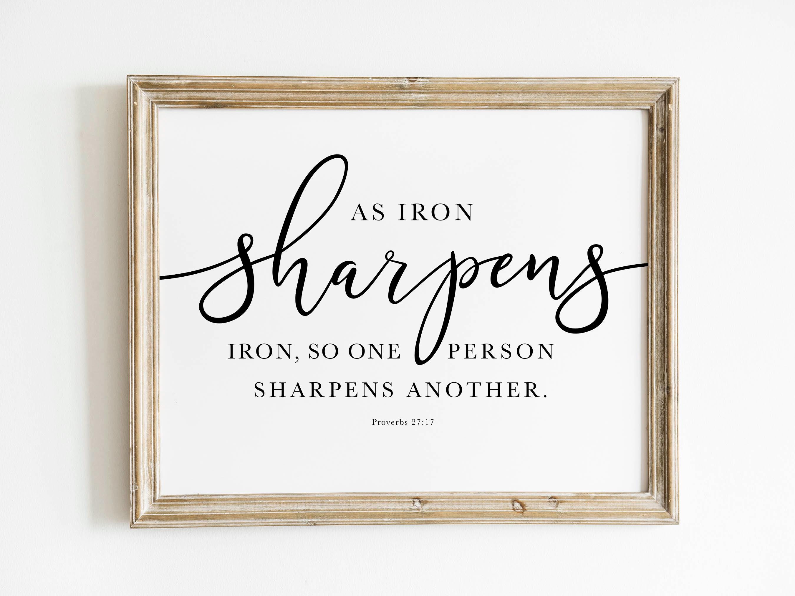 Iron Sharpens Iron Quote, Proverbs 27 17, NIV Bible Verse Wall Art, Christian Friend Gift, Horizontal Artwork
