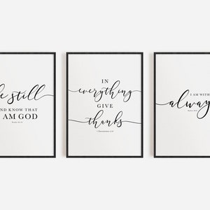 Bible Verse Wall Art Gallery Set of 3 Prints, Be Still, In Everything Give Thanks, I Am With You Always, Scripture Art For Christian Decor image 6