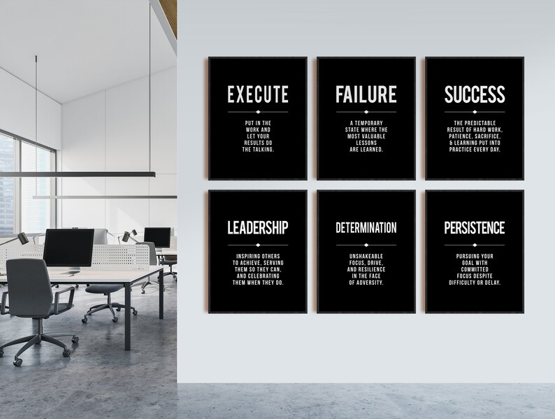 Office Wall Art Decor Motivational Prints Large Black Poster Etsy