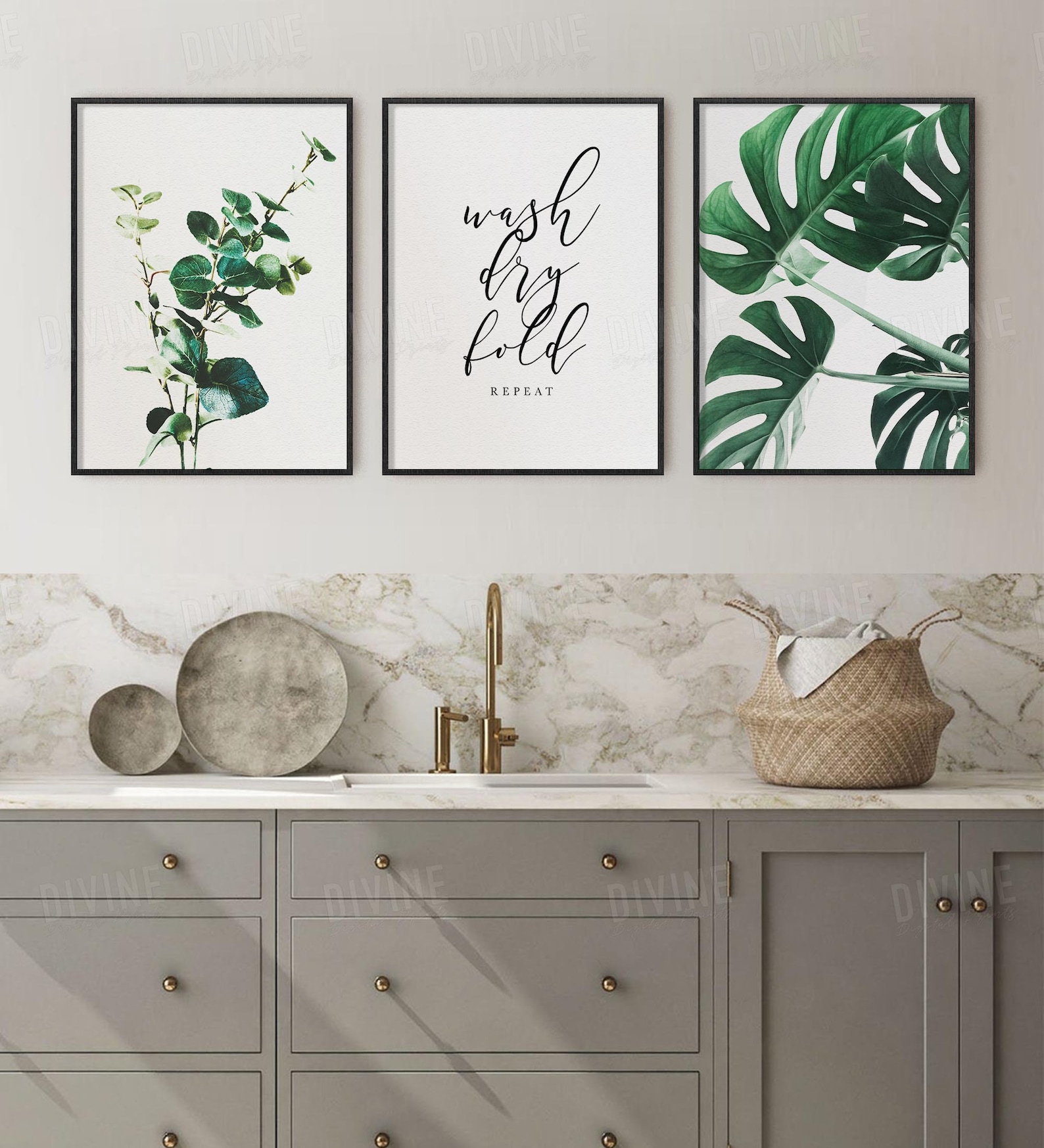 Laundry Wall Art Print Set of 3 Utility Room Prints Wash Dry Etsy