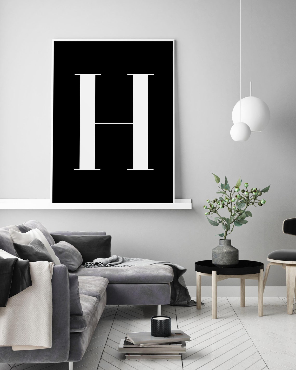 Nursery Letter Print Black H Wall Decor Letter H Wall Art Etsy