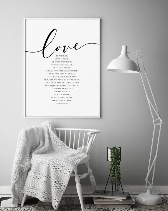 Religious Anniversary or Wedding Gift 1 Corinthians 13 Bible Verse Wall Art Love is Patient Scripture Print for Christian Decor.