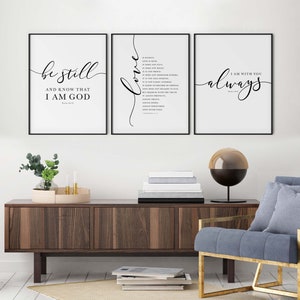 Bible Verse Wall Art Gallery Set of 3 Prints, Be Still, Love is Patient ...