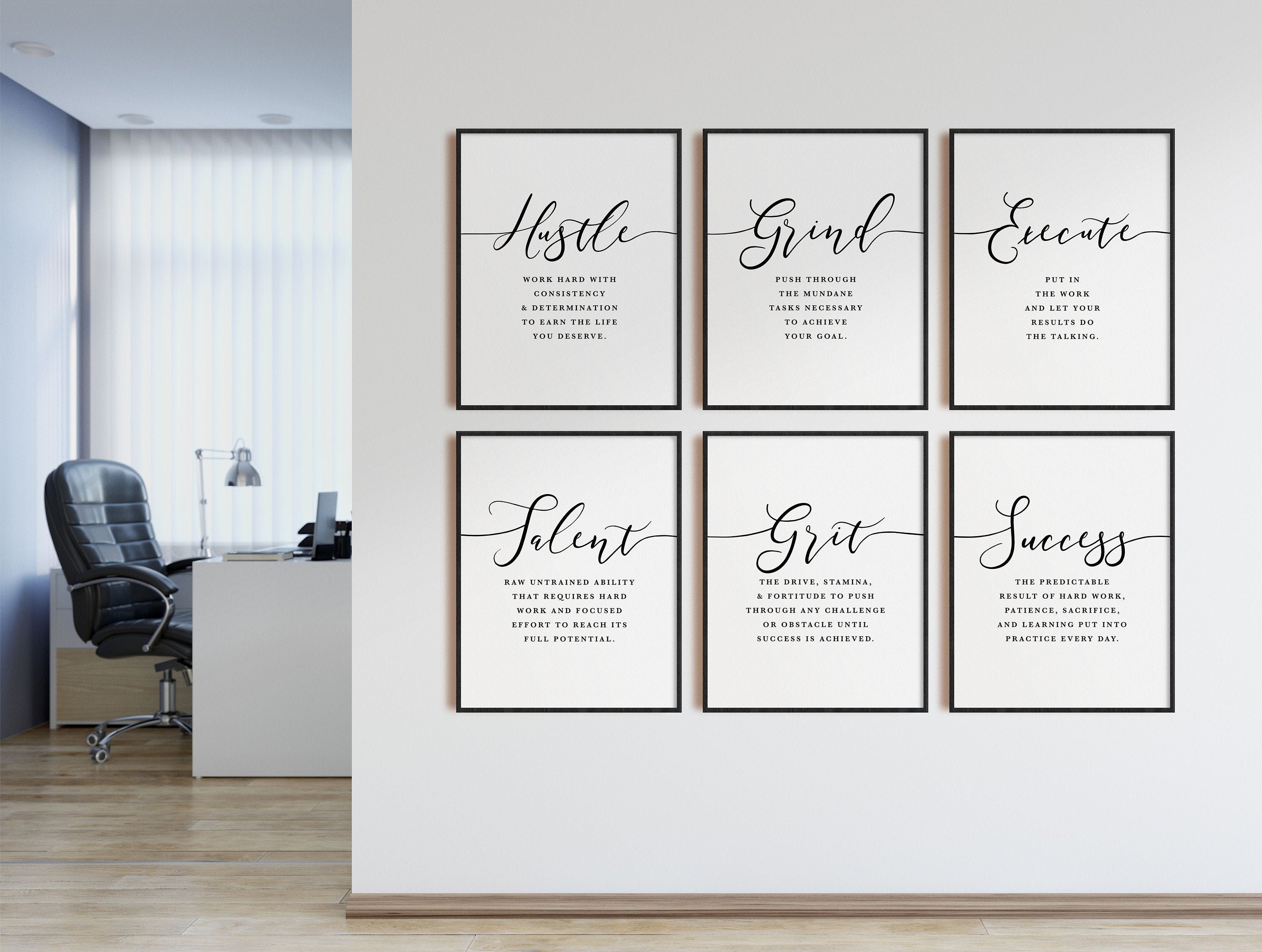 Law of Attraction Minimalist Motivational Typography Print Hustle Printable Wall Art Gray Trendy Office Decor