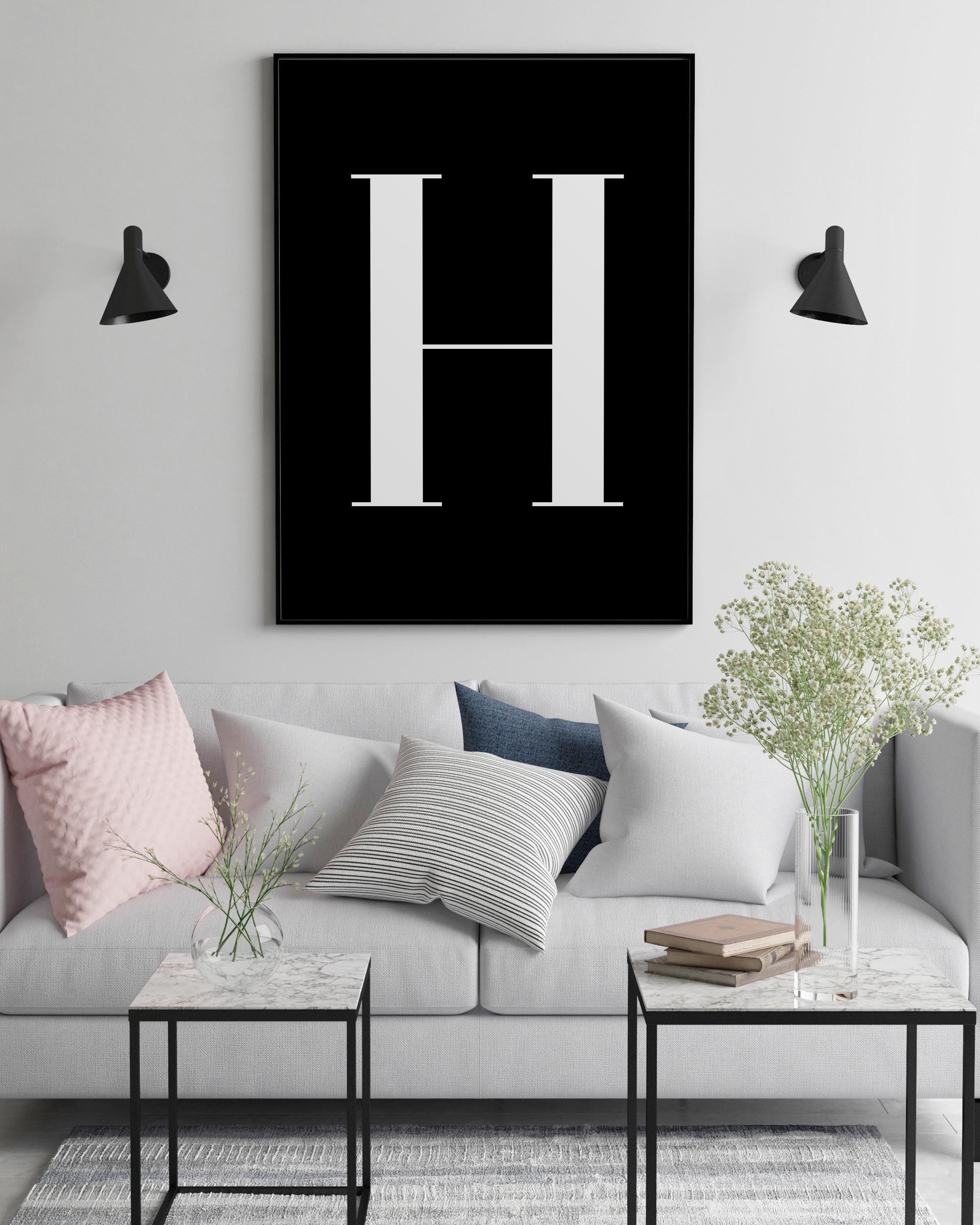 Nursery Letter Print Black H Wall Decor Letter H Wall Art - Etsy
