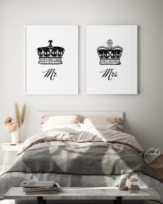 King And Queen Above Bed Wall Decor Set Of 2 Prints Royal Etsy