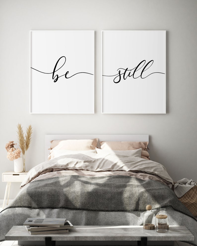 Be Still Relax Bedroom Prints Minimalist Christian Decor Wall Etsy
