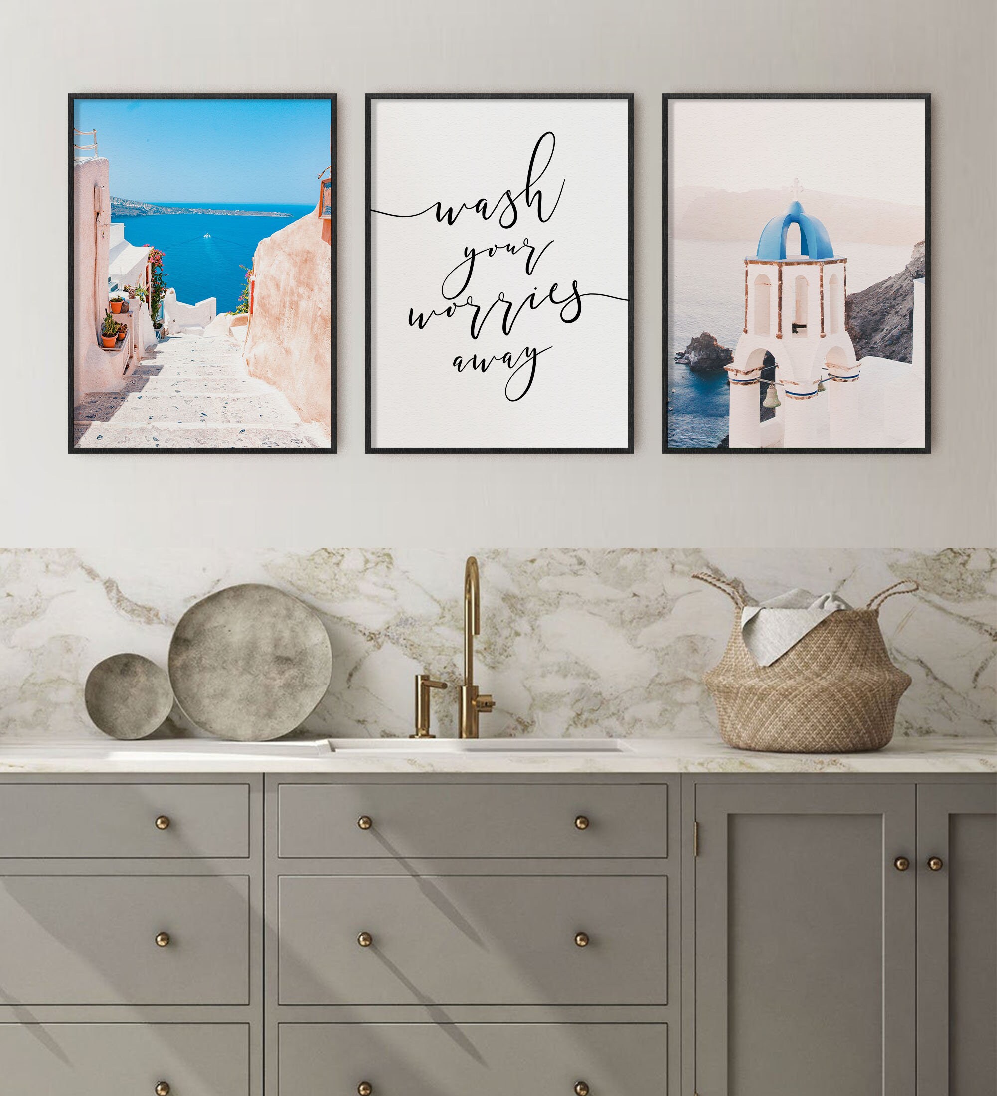 Greek Bathroom Greece Wall Art Decor Santorini Photography Etsy