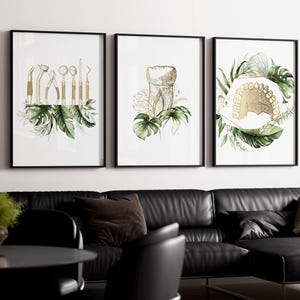 Dental Office Decor, Downloadable Art Prints, 3 Piece Wall Art, Boho Medical Teeth Art, Anatomy Posters