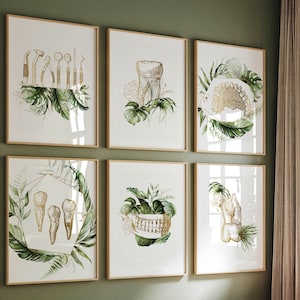 Decorazione da parete per dentisti, arte clinica dentistica, studio chirurgo ortodontico, poster di anatomia dei denti boho, set medico di 6 stampabili